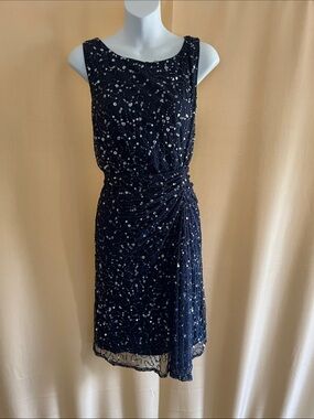 Patra Navy Sequin Ruched Midi Dress